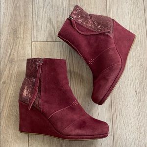 Toms Wedge Suede Ankle Booties